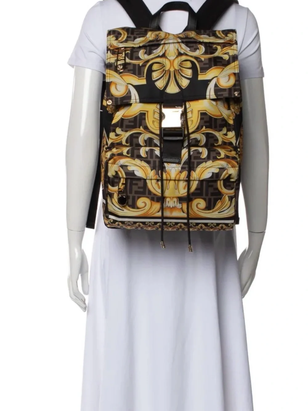 FENDACE Fendi x Versace Black & Gold Baroque Backpack New with COA and Dustbag